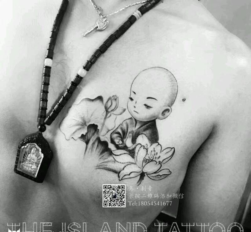 修婵纹身图片_胸部传统人物宗教原创成品纹身图案