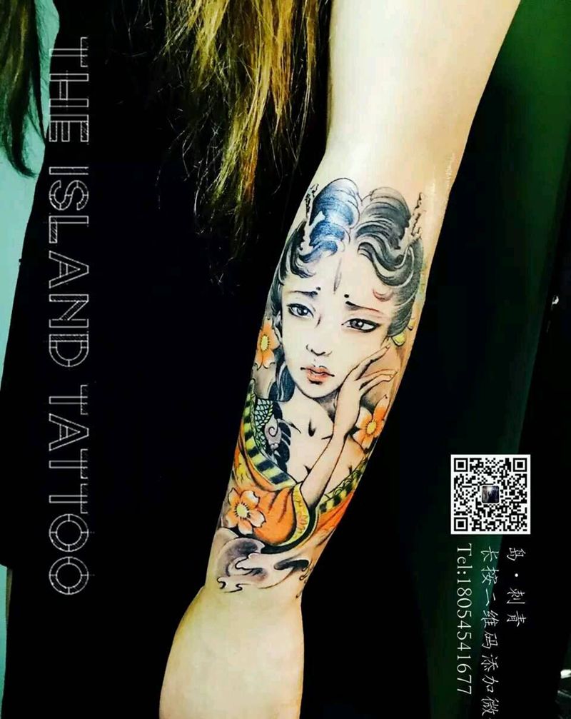 小臂艺姬纹身图片
