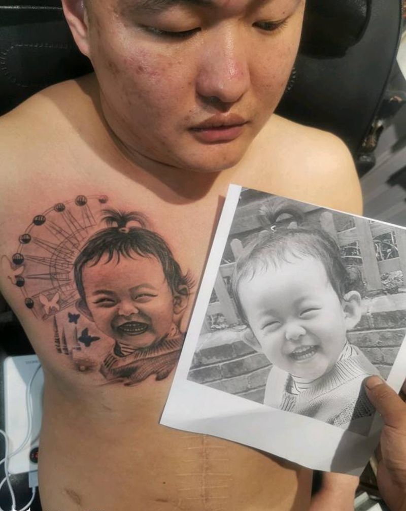 肖像纹身图片_胸部欧美写实纹身图案