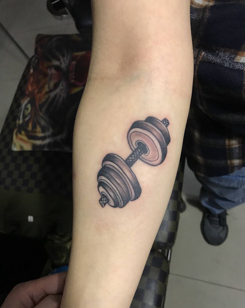 哑铃成对纹身图片