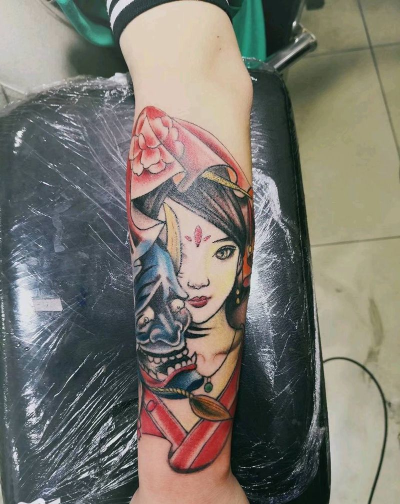 艺伎纹身图片_手臂新传统纹身图案