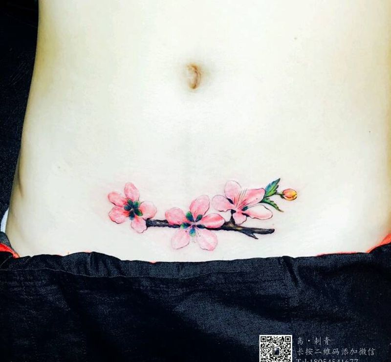 遮盖剖腹产纹身图片_腹部传统写实动物原创成品纹身图案