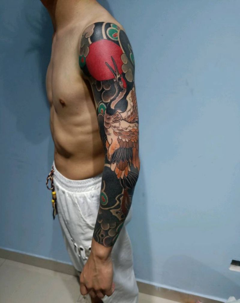 鹤纹身图片_手臂纹身图案