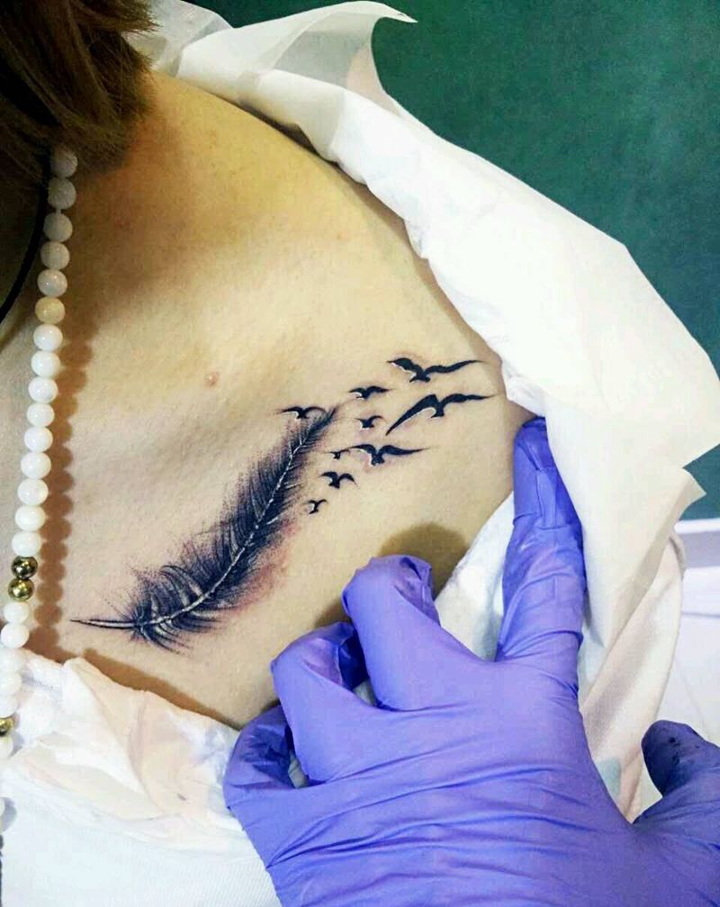 锁骨羽毛纹身图片
