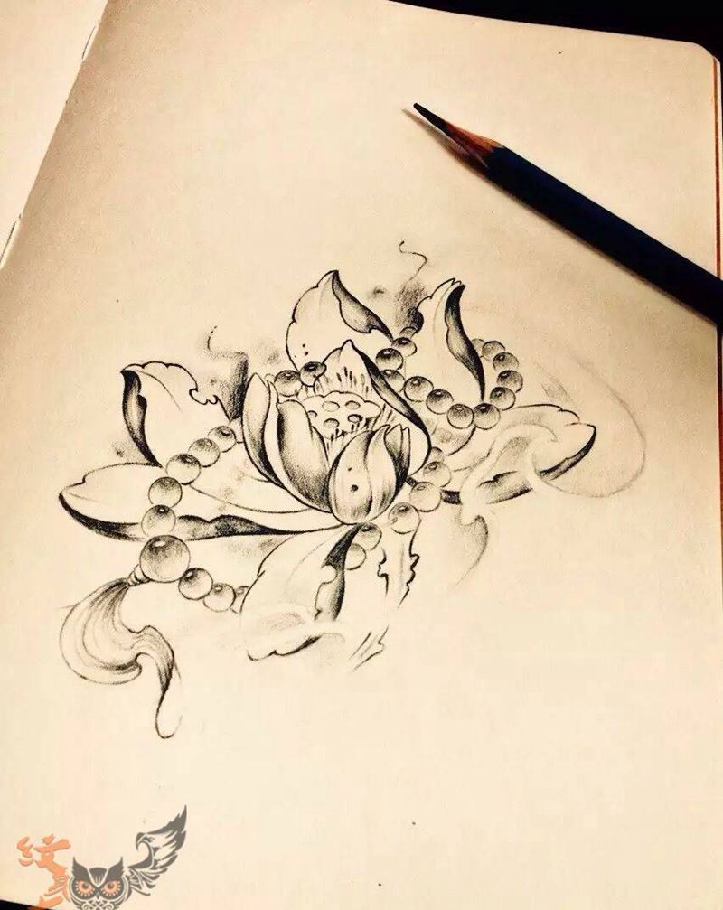 莲纹身图片_手稿清新传统国画静物纹身图案