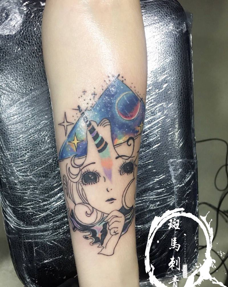 星空纹身图片_手臂水彩纹身图案