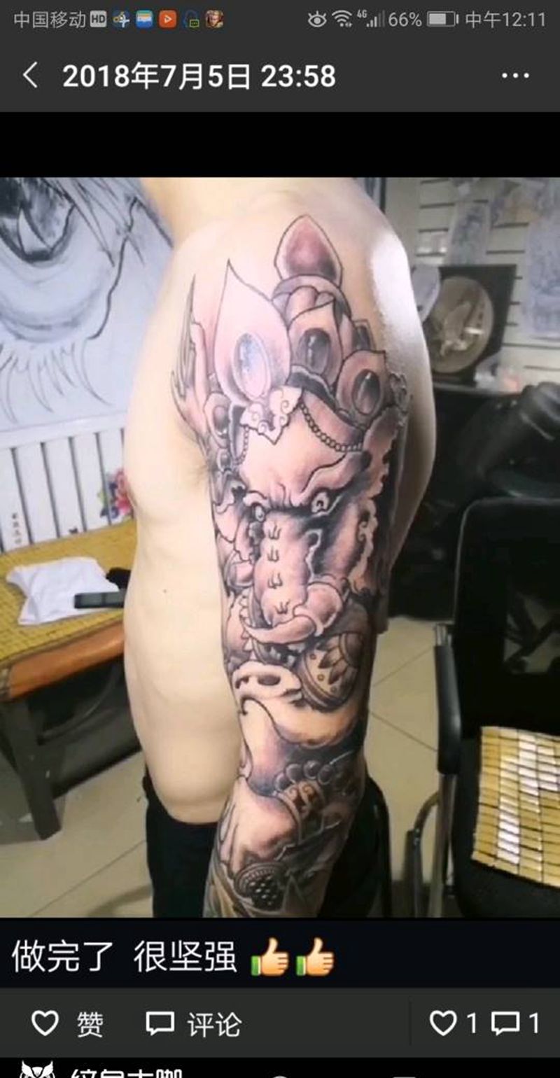 象神花臂纹身图片