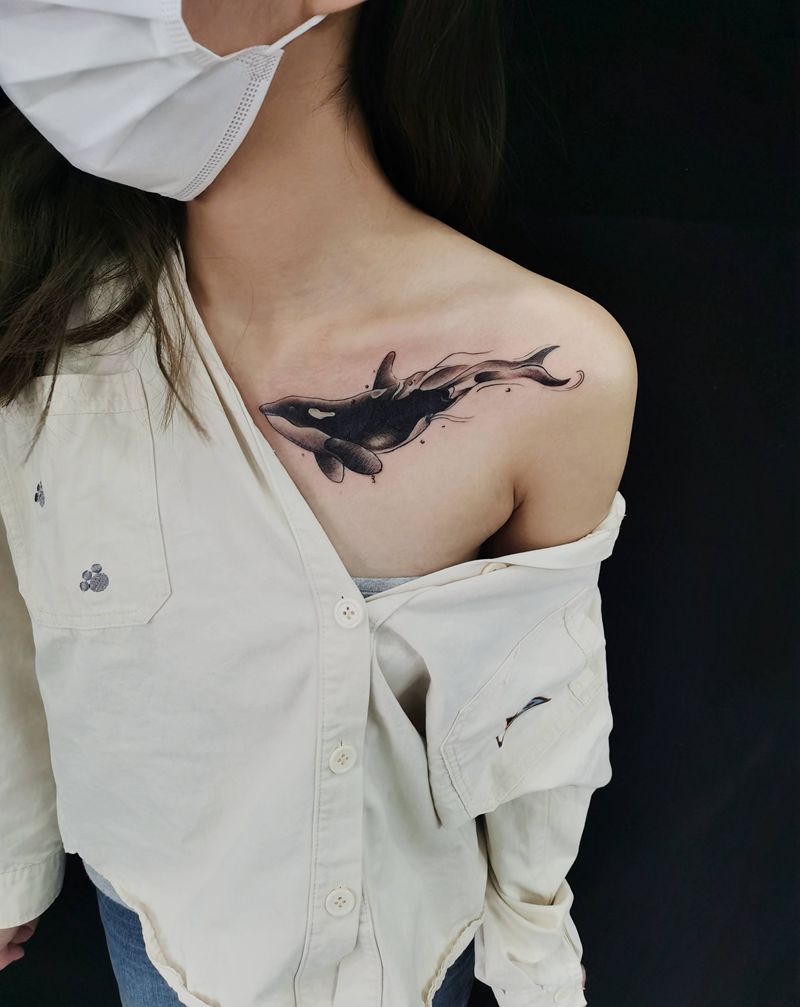 遮盖作品 鲸鱼纹身图片_颈部纹身图案