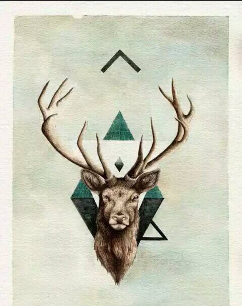 麋鹿,又名四不像。纹身图片_手稿腿部欧美动物纹身图案