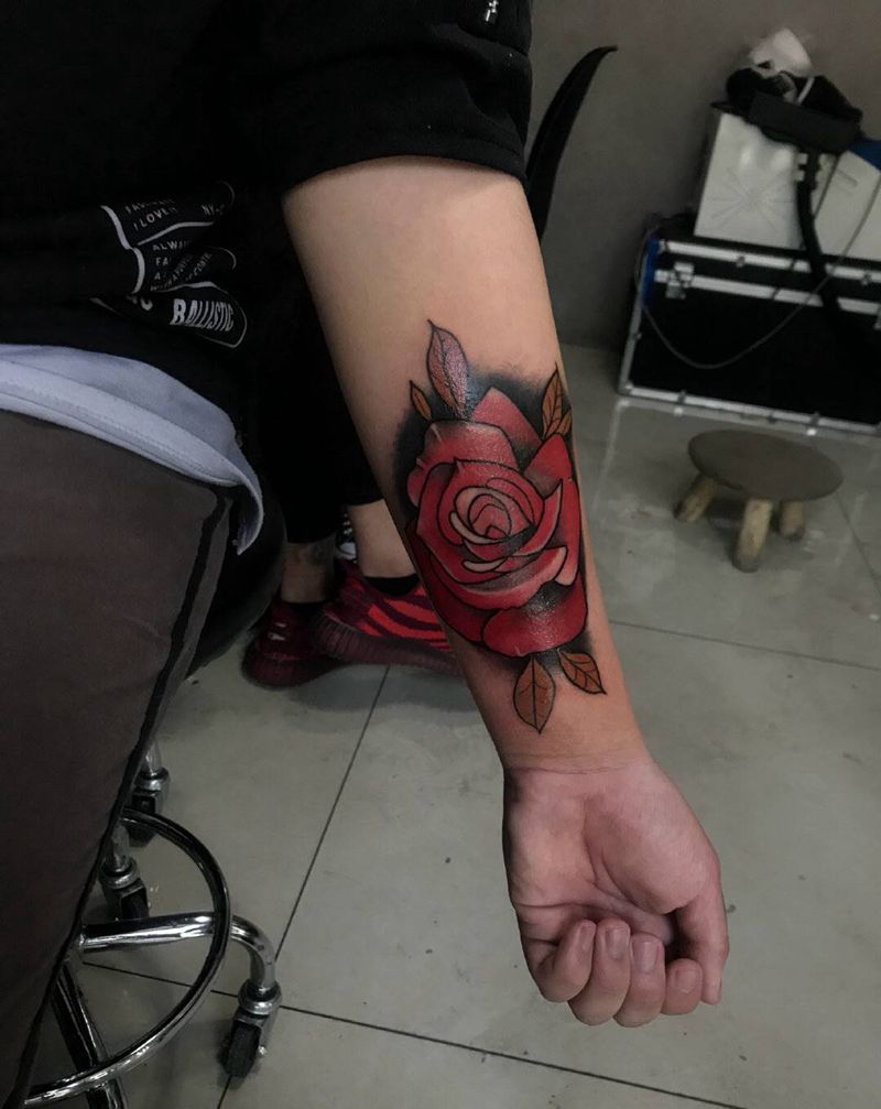 school玫瑰花纹身图片_手臂Old School纹身图案