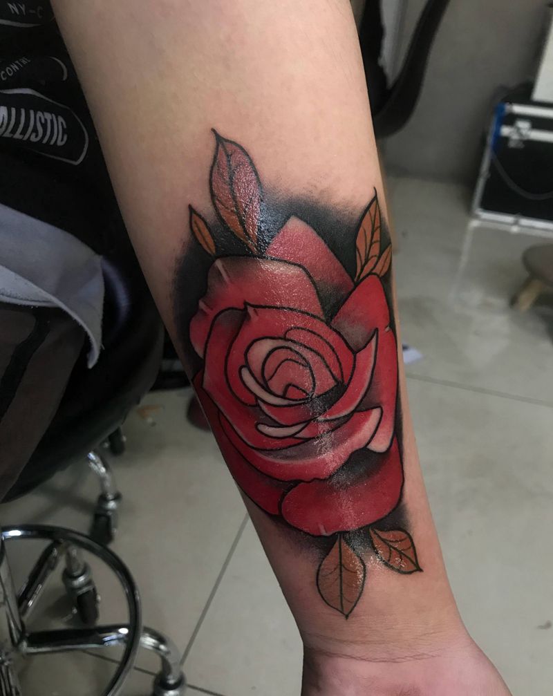 school玫瑰花纹身图片手臂oldschool纹身图案