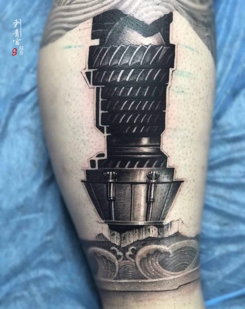 机械纹身图片_腿部欧美写实纹身图案