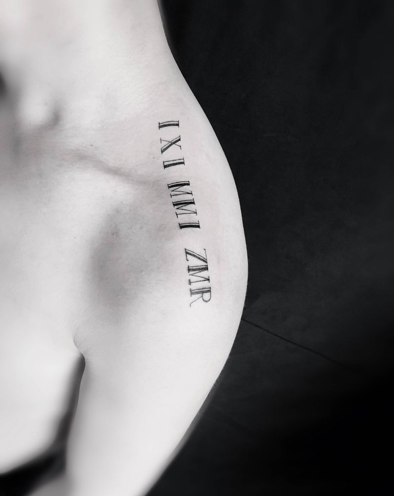 罗马数字纹身图片_肩部纹身图案