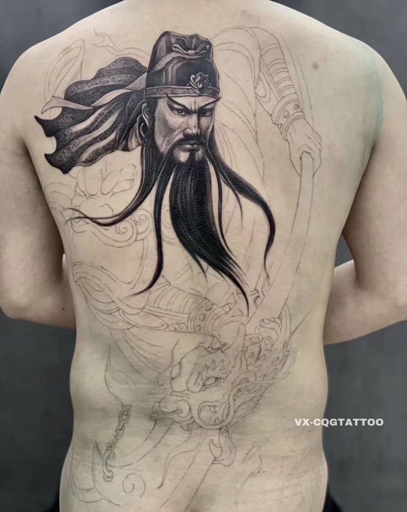 关云长～纹身图片_背部纹身图案