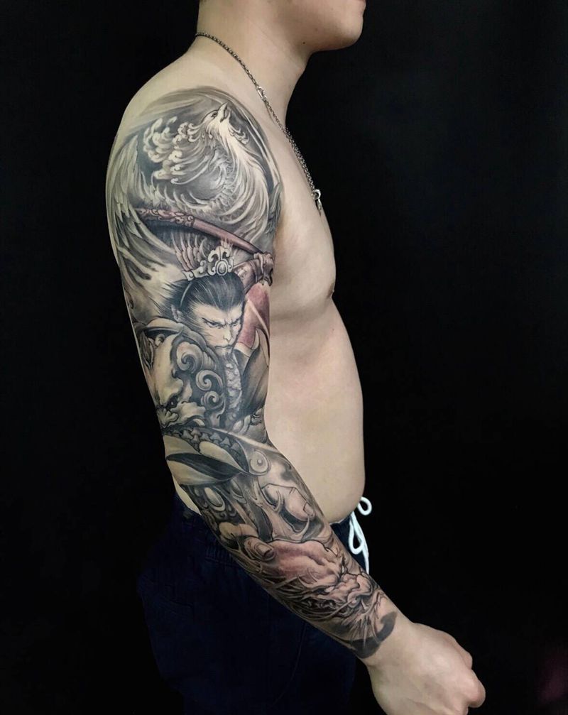 齐天大圣纹身图片_手臂新传统纹身图案