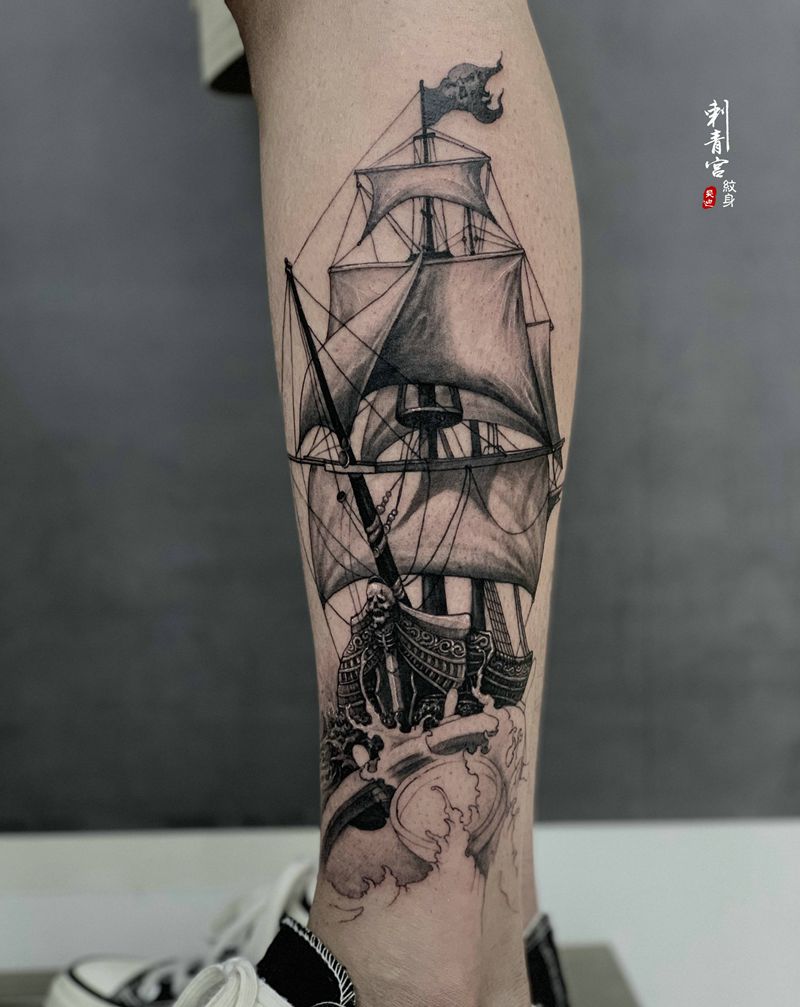 起航.纹身图片_腿部纹身图案