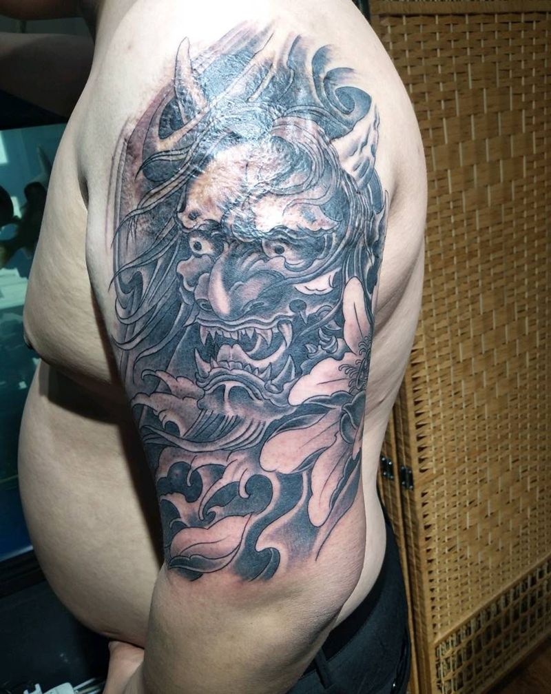 大臂般若 遮盖疤痕纹身图片