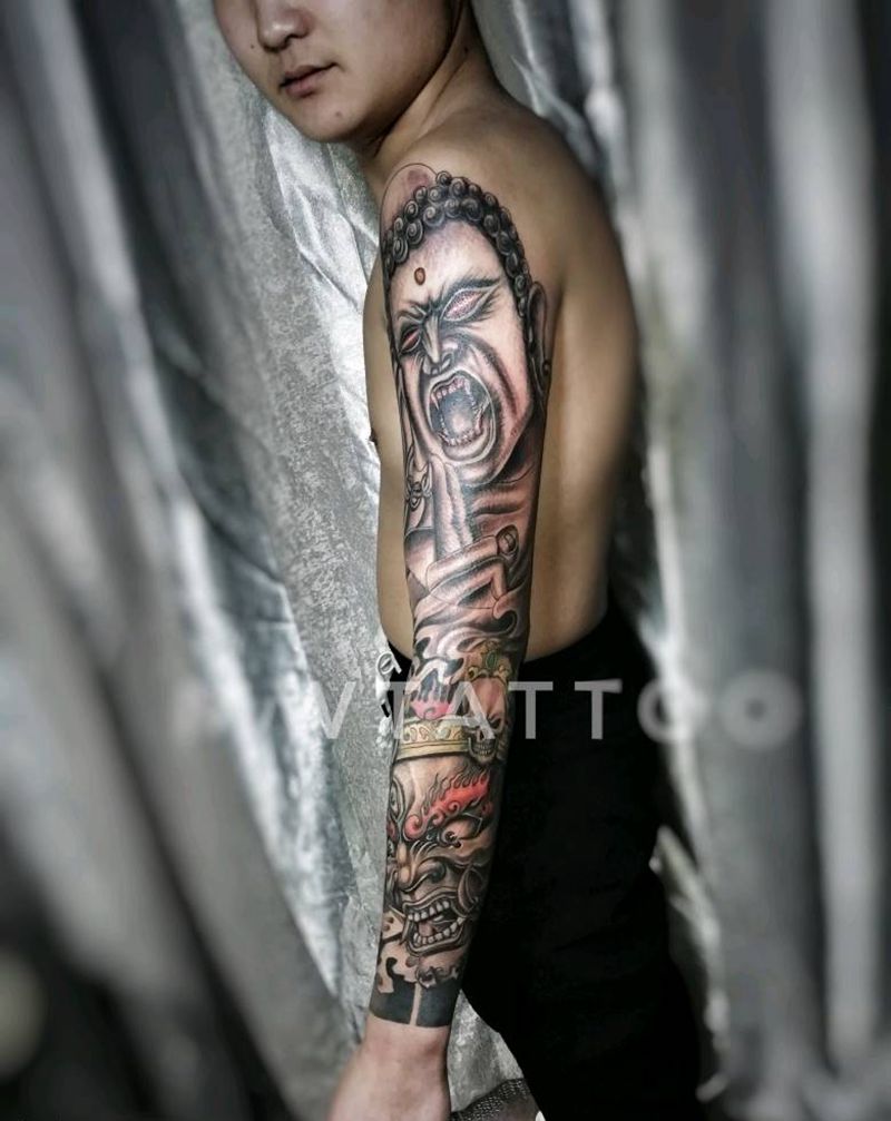 花臂纹身图片_手臂老传统纹身图案