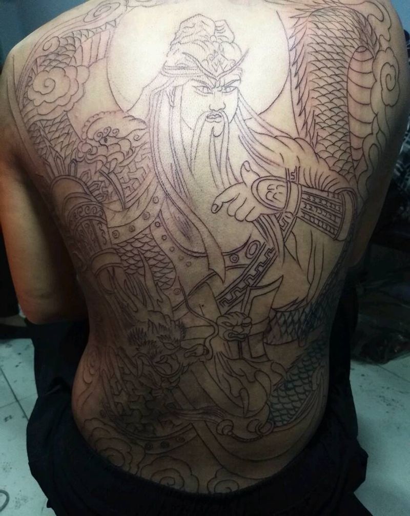 满背关公纹身图片