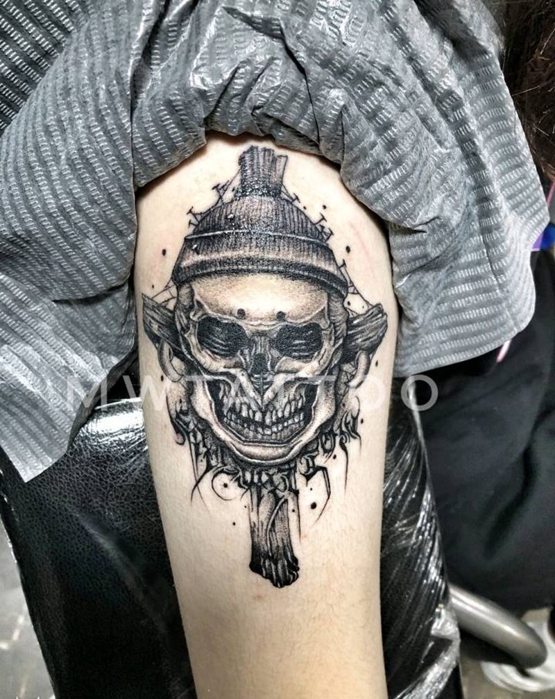 骨骼头纹身图片_手臂欧美写实纹身图案