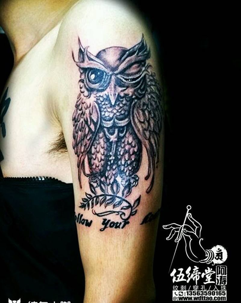 夜莺纹身图片_肩部纹身图案