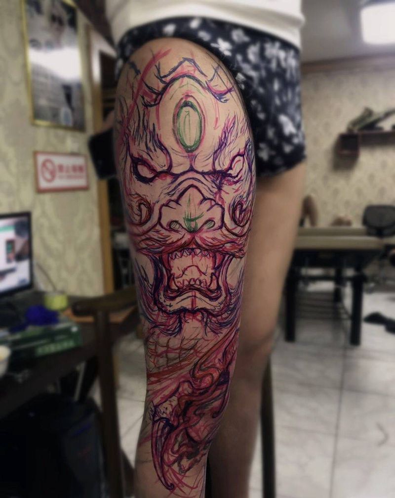 花腿纹身图片_手稿腿部欧美原创纹身图案