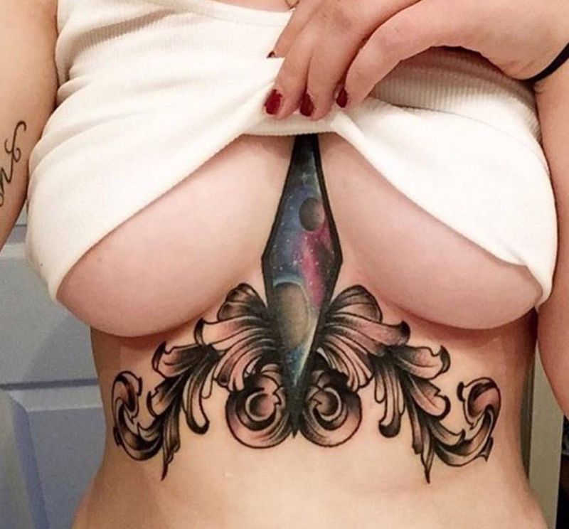 胸下纹身图案分享纹身图片_胸部成品欧美动物几何植物纹身图案