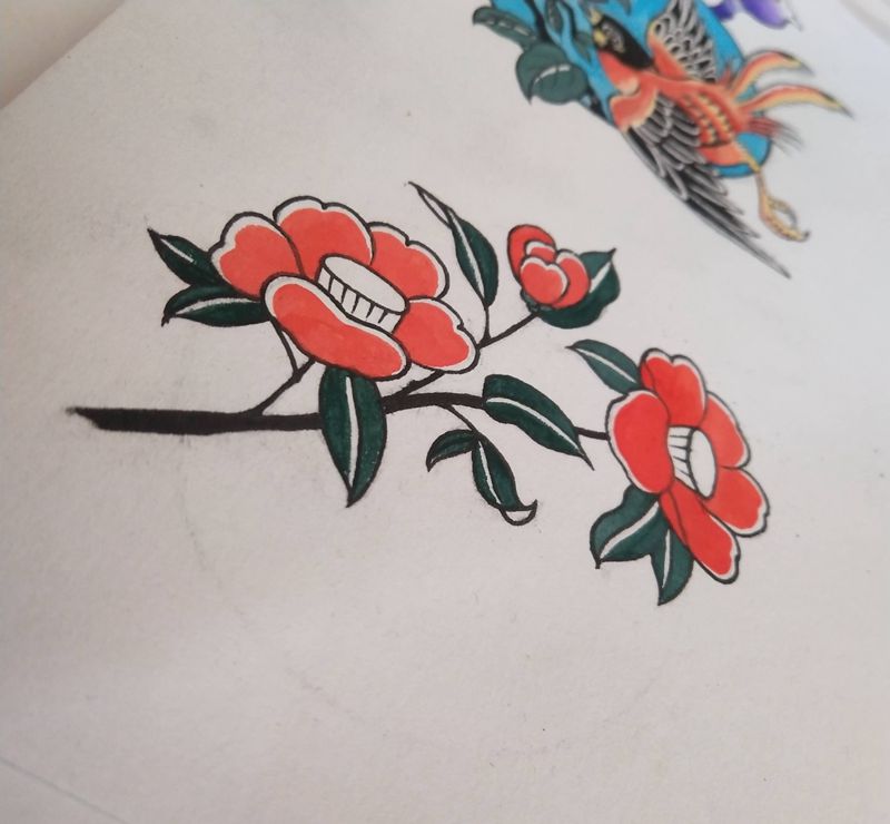 山茶花纹身图片