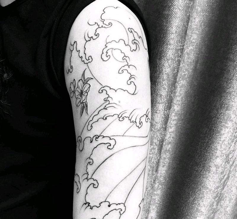 浪花纹身图片_手臂纹身图案