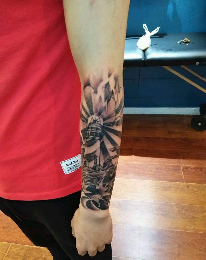 小臂灯塔纹身图片