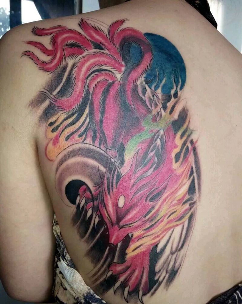 九尾狐  遮盖海豚纹身图片