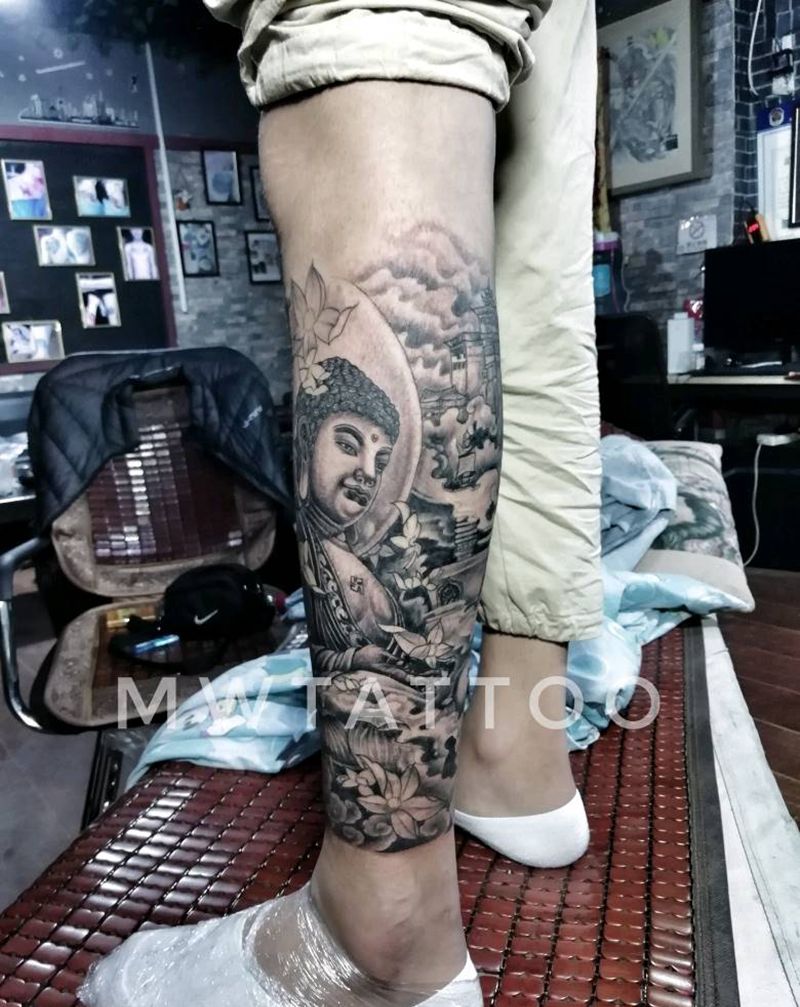 小腿佛纹身图片