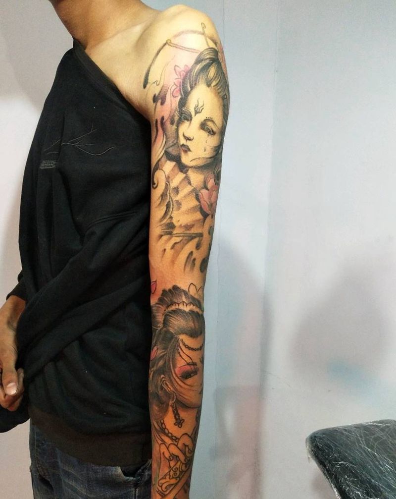 艺妓花臂纹身图片