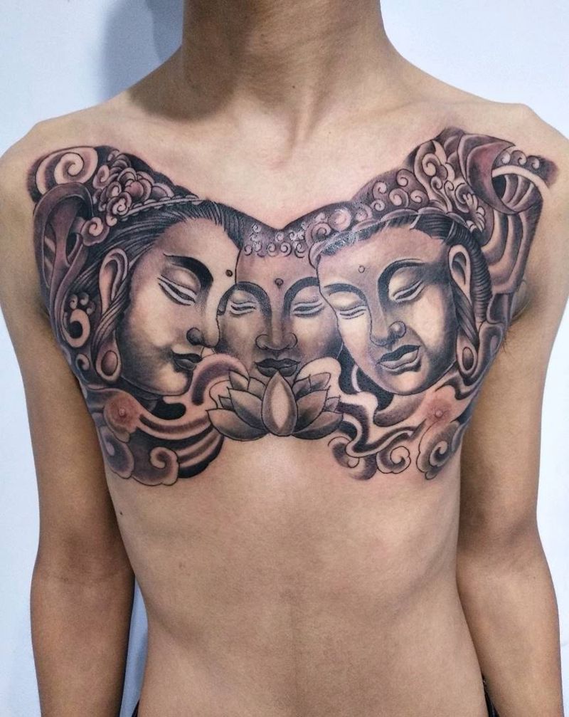 花胸 三面佛纹身图片