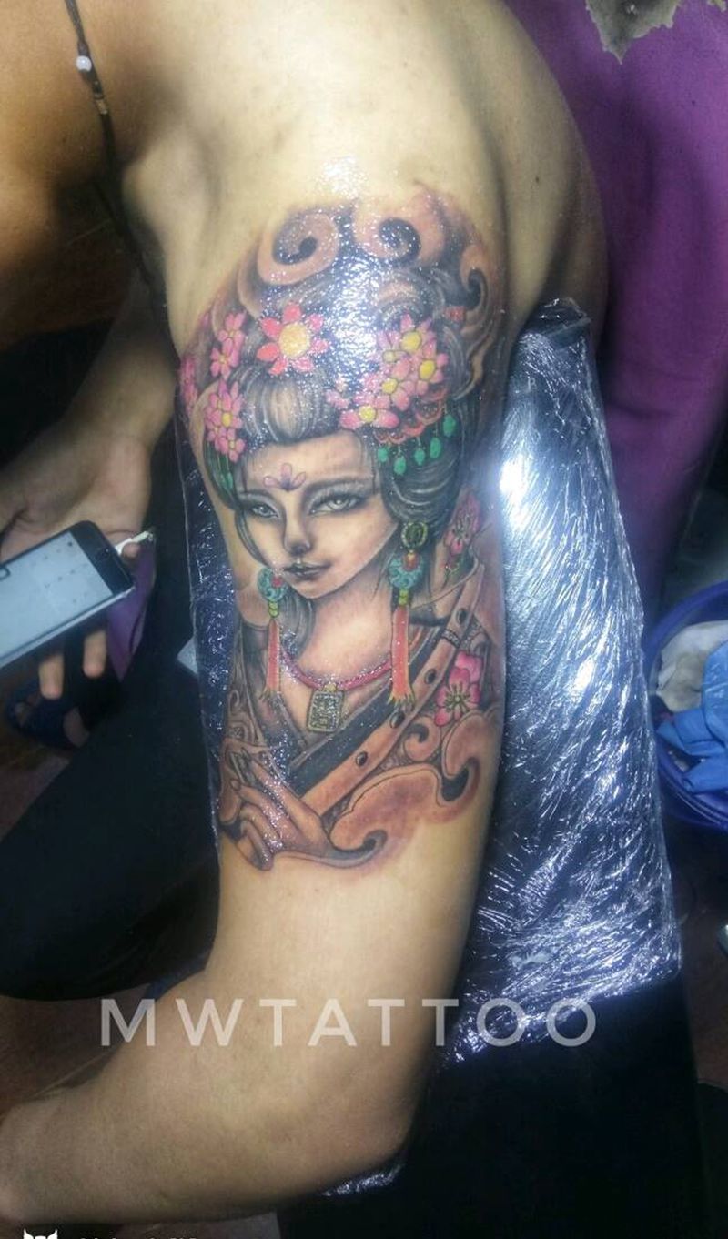 艺妓纹身图片_肩部手臂传统贴纸人物鬼神成品纹身图案