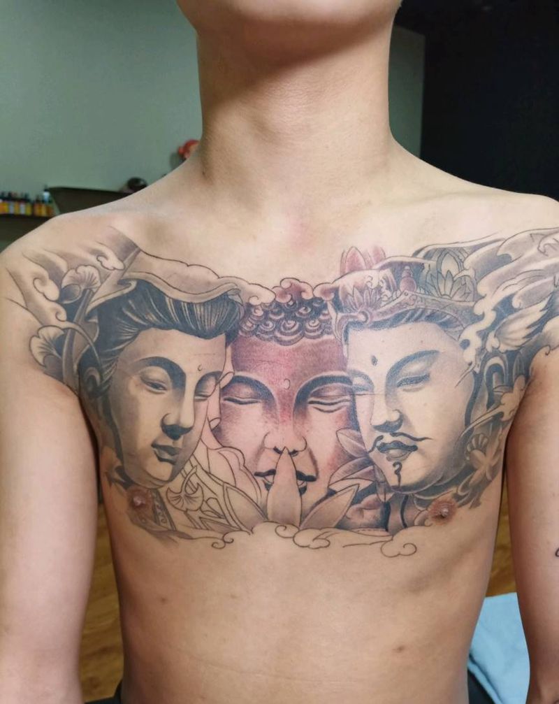 新三面佛 未完成纹身图片