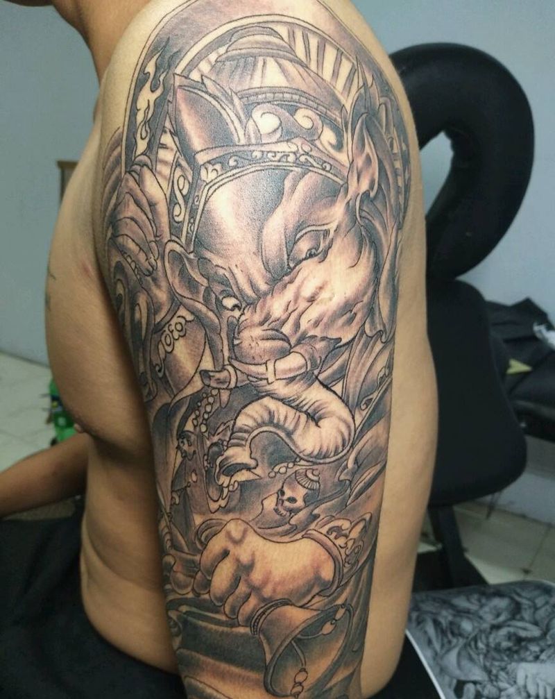 大臂象神纹身图片