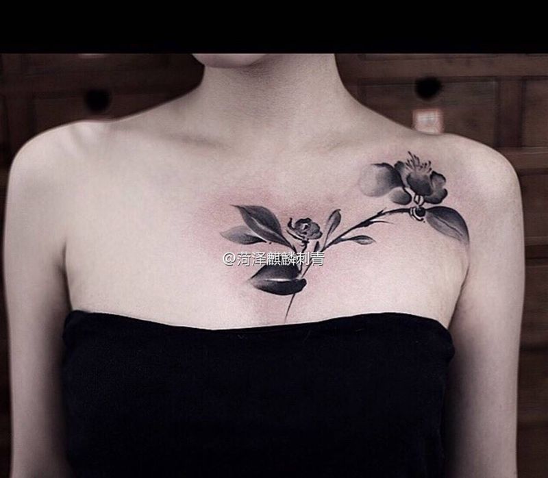 水墨纹身图案分享纹身图片_成品手部腰部背部静物植物清新国画纹身图案