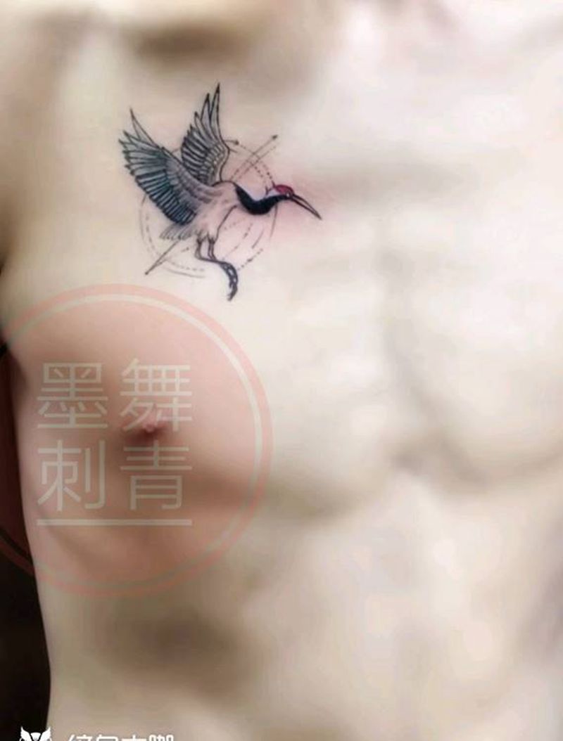 鹤纹身图片_胸部遮盖纹身图案
