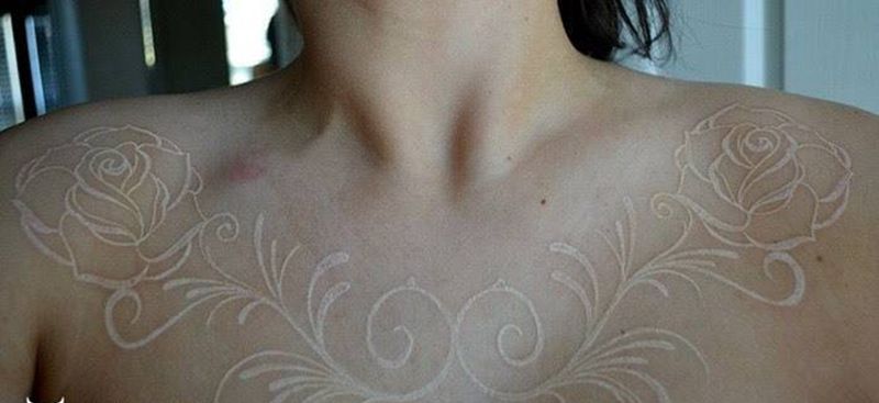 白色纹身图案分享纹身图片_成品颈部胸部手臂腿部清新植物静物几何纹身图案