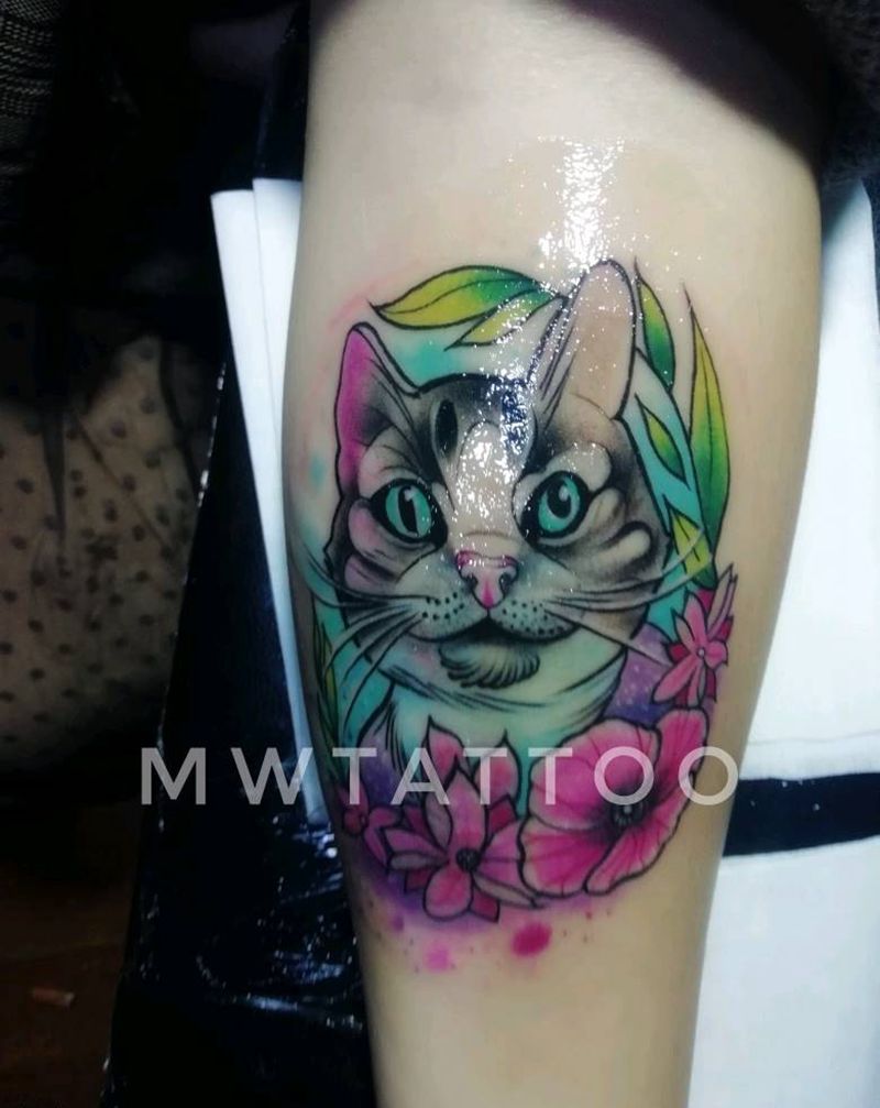 小猫遮盖疤痕纹身图片