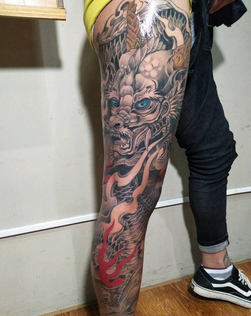 花腿 龙纹身图片