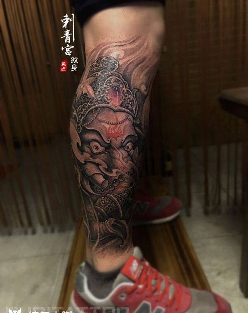 象神纹身图片_成品脚部传统动物纹身图案