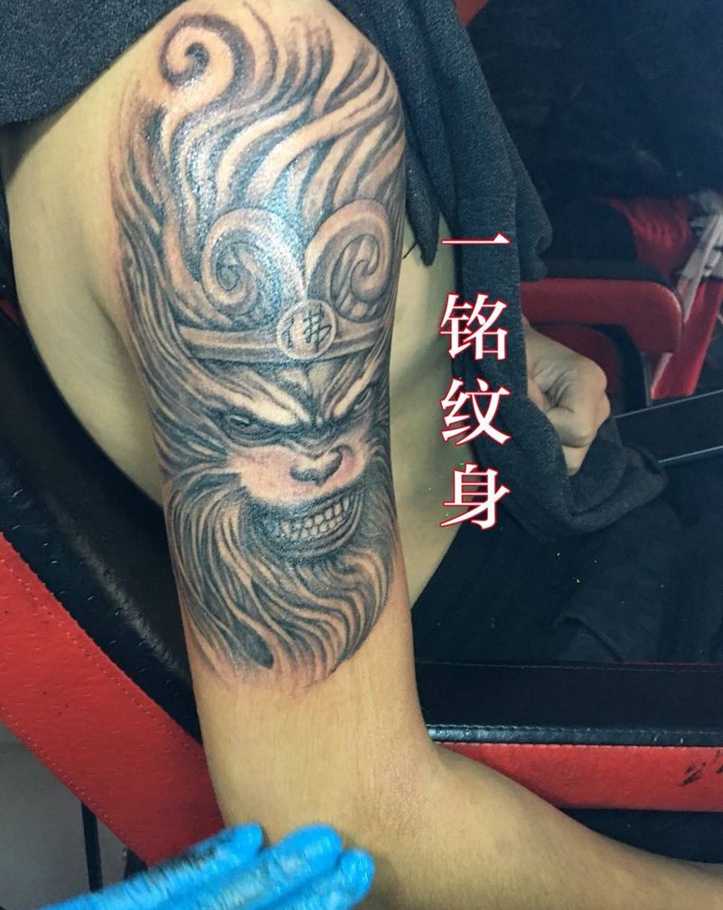 孙悟空纹身图片_成品手稿肩部传统写实人物鬼神原创纹身图案