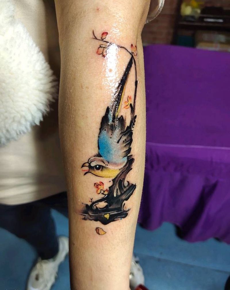 鸟纹身图片_新传统水彩纹身图案