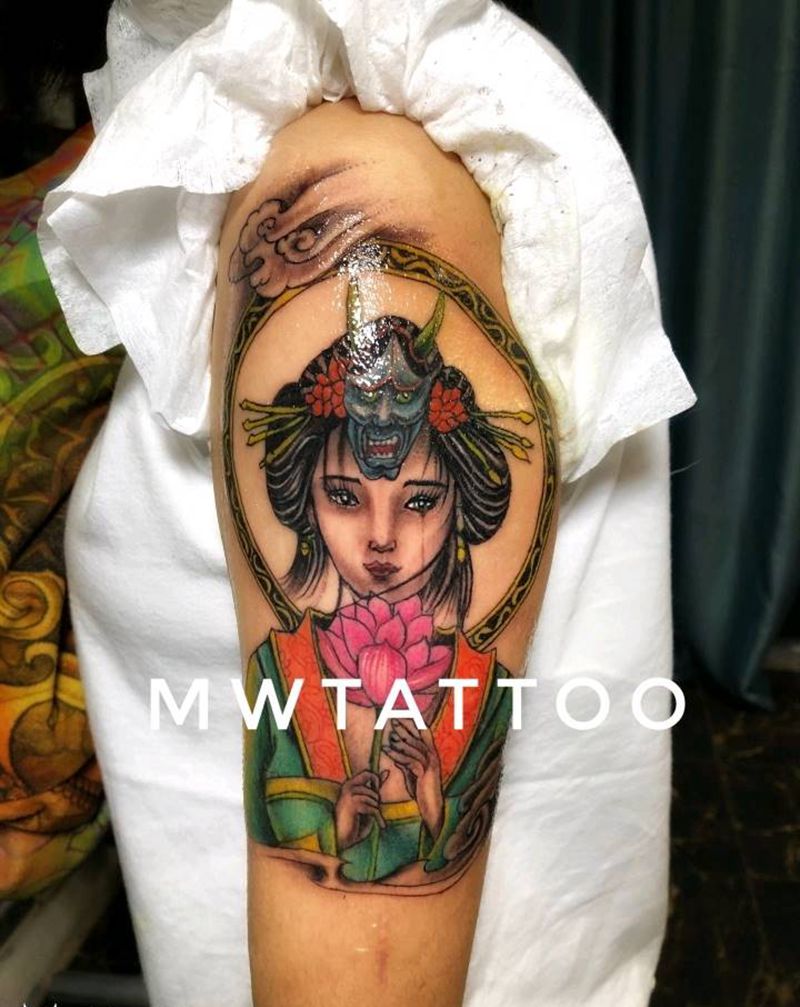 艺妓纹身图片_手臂新传统纹身图案