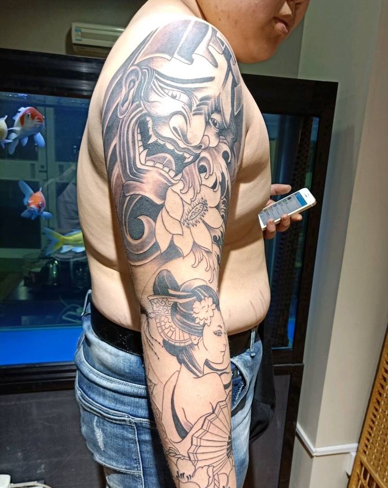 花臂 未完成 恢复后做彩色纹身图片