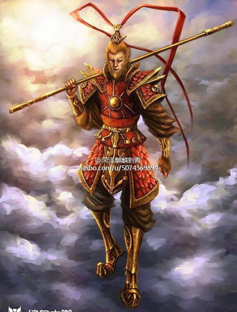 纹身素材分享#孙悟空纹身纹身图片_手稿插画肩部背部腿部人物宗教纹身图案