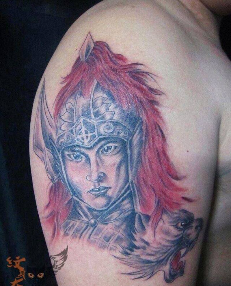 赵云纹身图片_人物传统手臂成品纹身图案