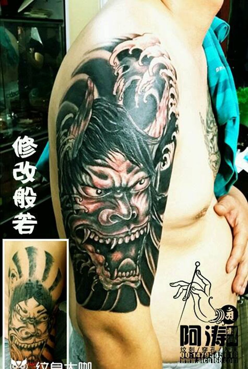 修改般若纹身图片_传统鬼神原创纹身图案